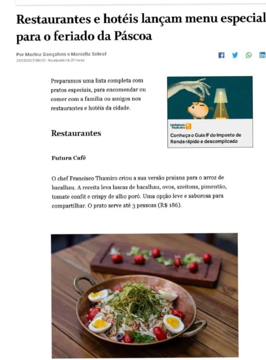 O Globo · Saideira: A versão praiana do arroz de bacalhau do chef entra na lista de Páscoa do Rio.